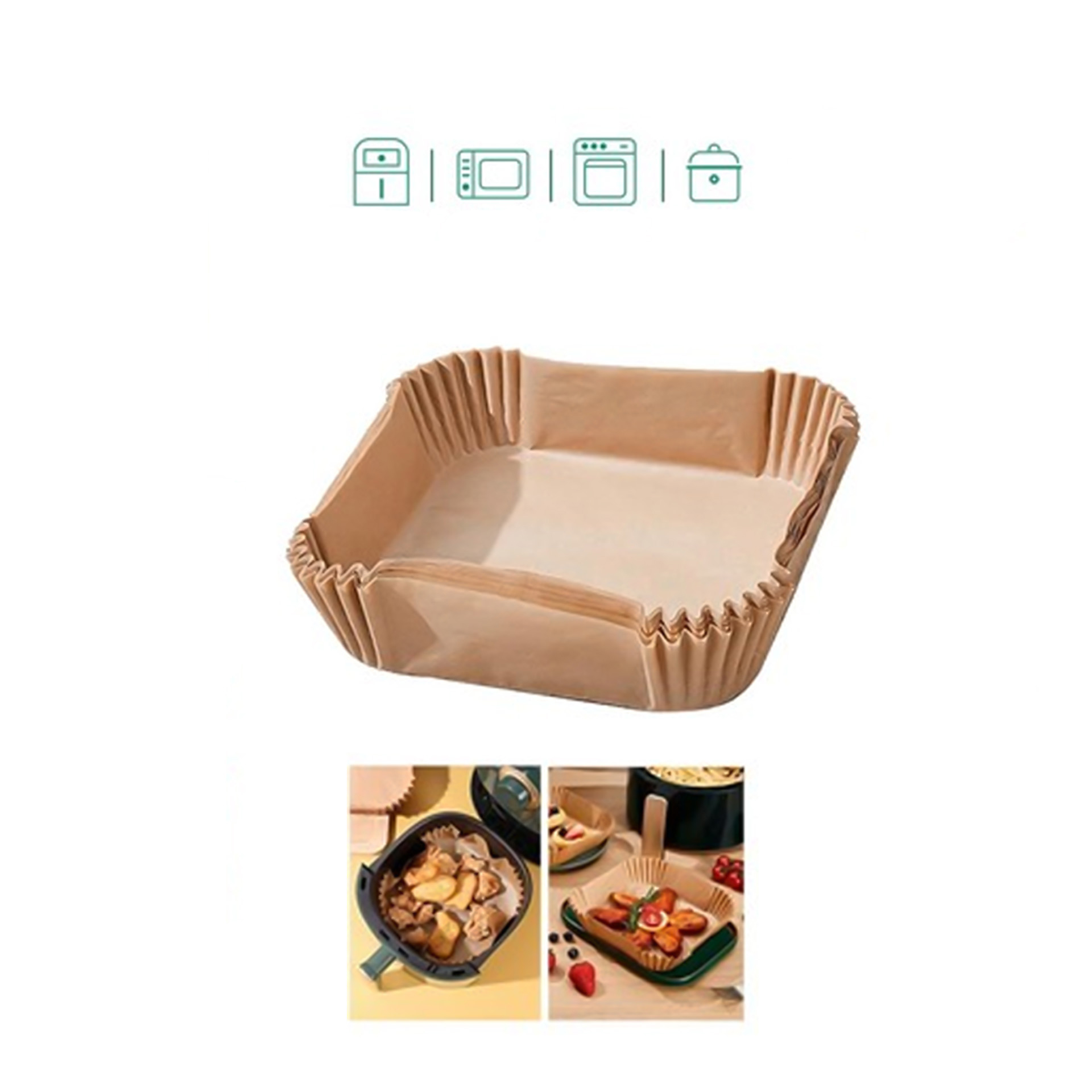Forma Papel Airfryer Quadrado 5-7L 20-24X4.5cm Pack 20