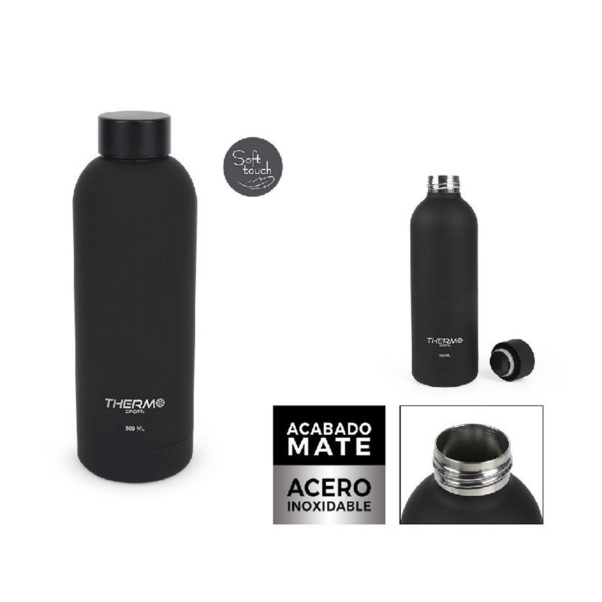 Garrafa Termica Soft Touch Preto 500ml 7.4X22.8cm