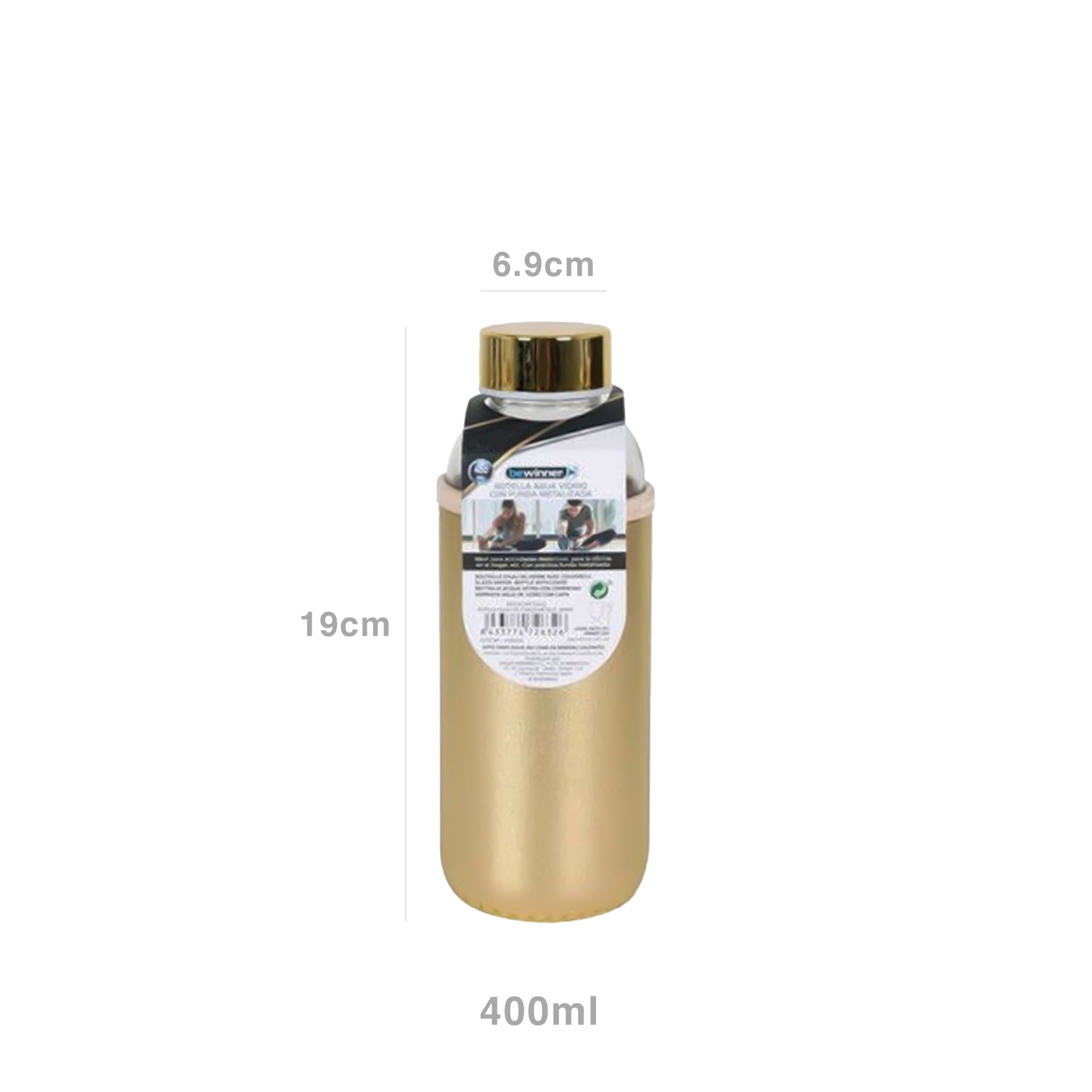 Garrafa Água Vidro com Capa Metalizada 400ml 6.9X19cm