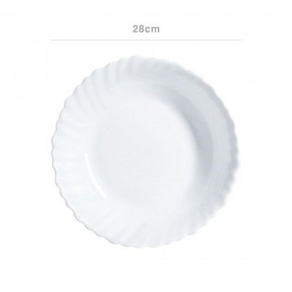 Travessa Vidro Opaco Feston Redonda Funda Branca 28cm