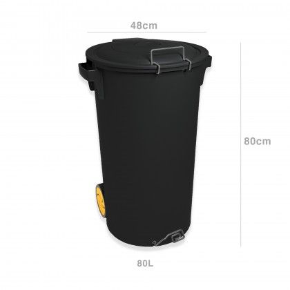 Contentor Lixo com Pedal E Rodas Preto 80l 48X50X80cm