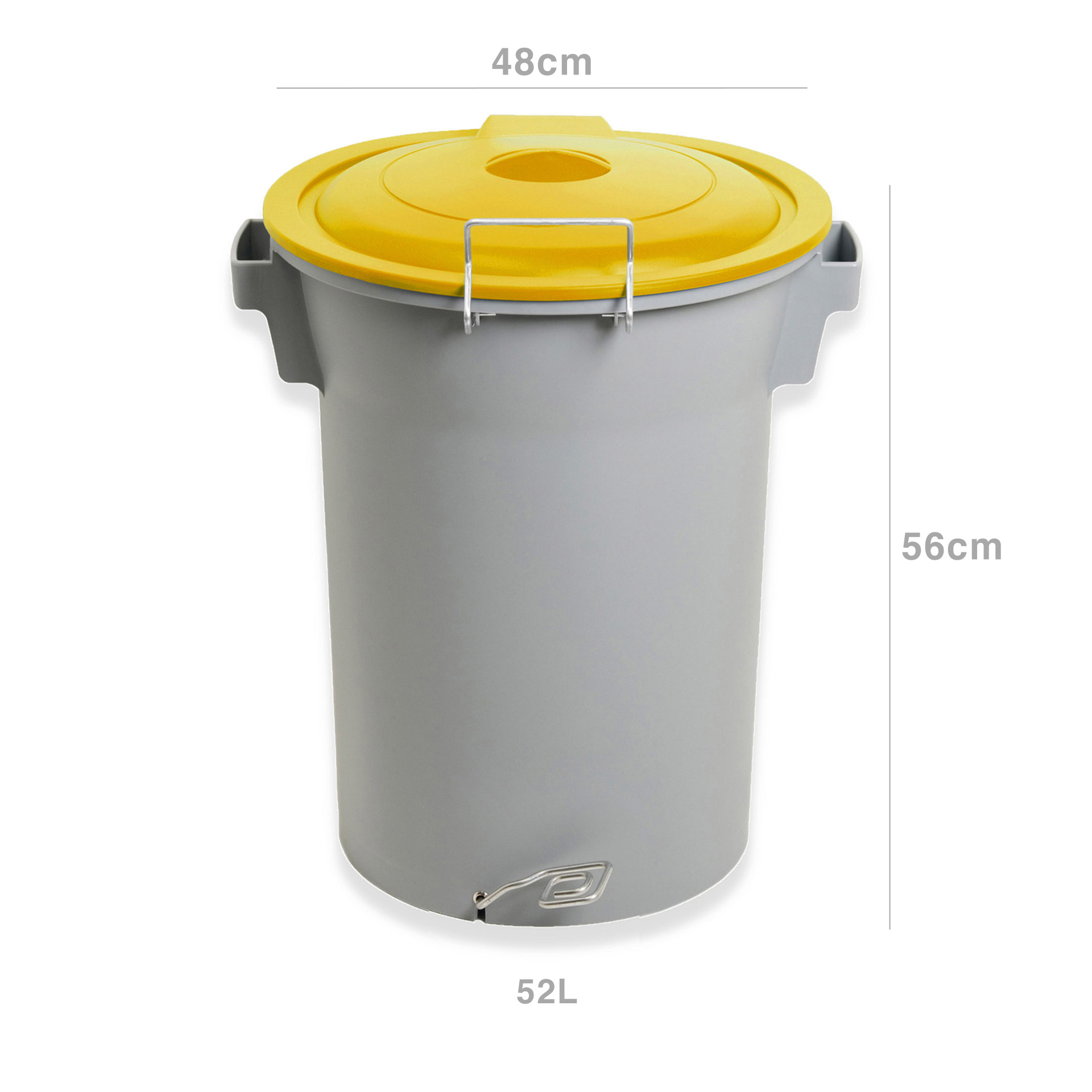 Contentor Lixo Cinzento com Pedal e Tampa Amarelo 52l 48X50X56cm