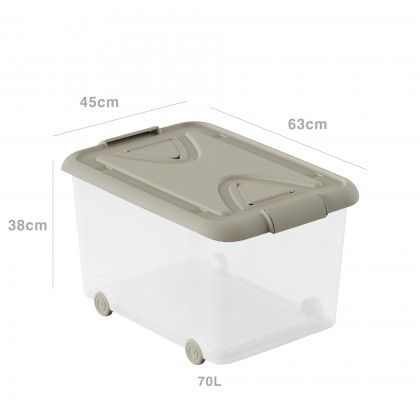 Caixa Arrumos Plástica com Rodas Tampa Bege 70l 63X45X38cm Caixa Arrumos Plástica com Rodas Tampa Bege 70l 63X45X38cm