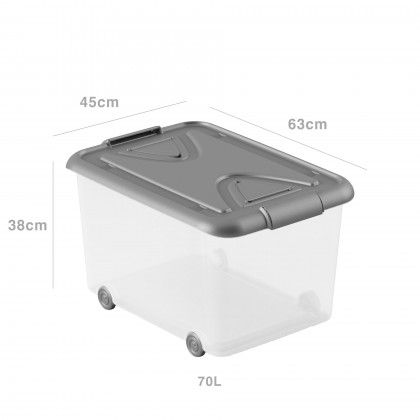 Caixa Arrumos Plstica com Rodas Tampa Cinzenta 70l 63X45X38cm