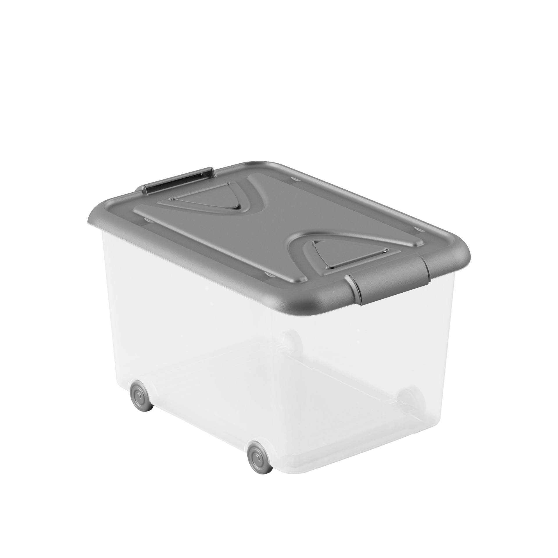 Caixa Arrumos Plástica com Rodas Tampa Cinzenta 70l 63X45X38cm