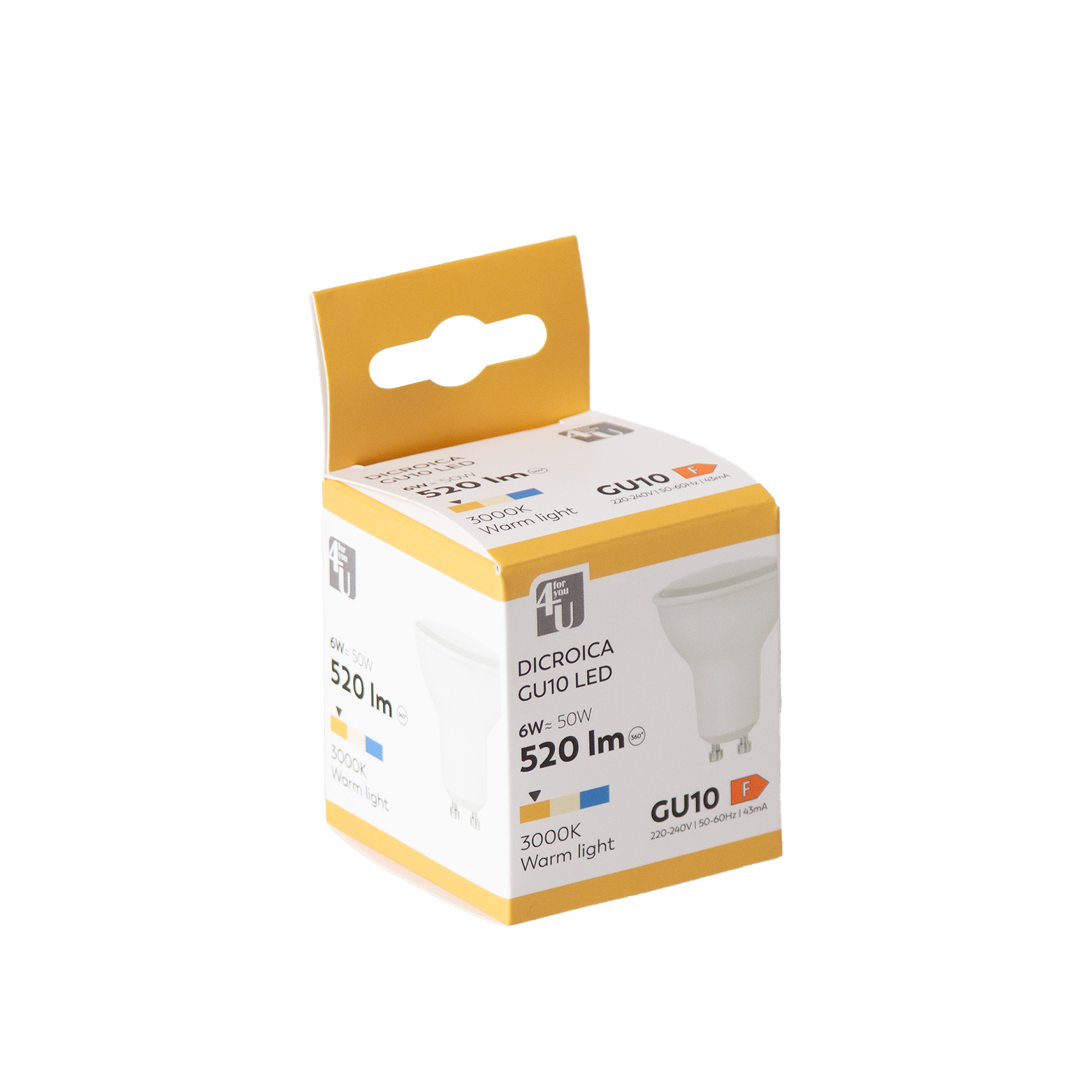 Lâmpada Led 4U Gu10 520Lm 3000K Luz Quente
