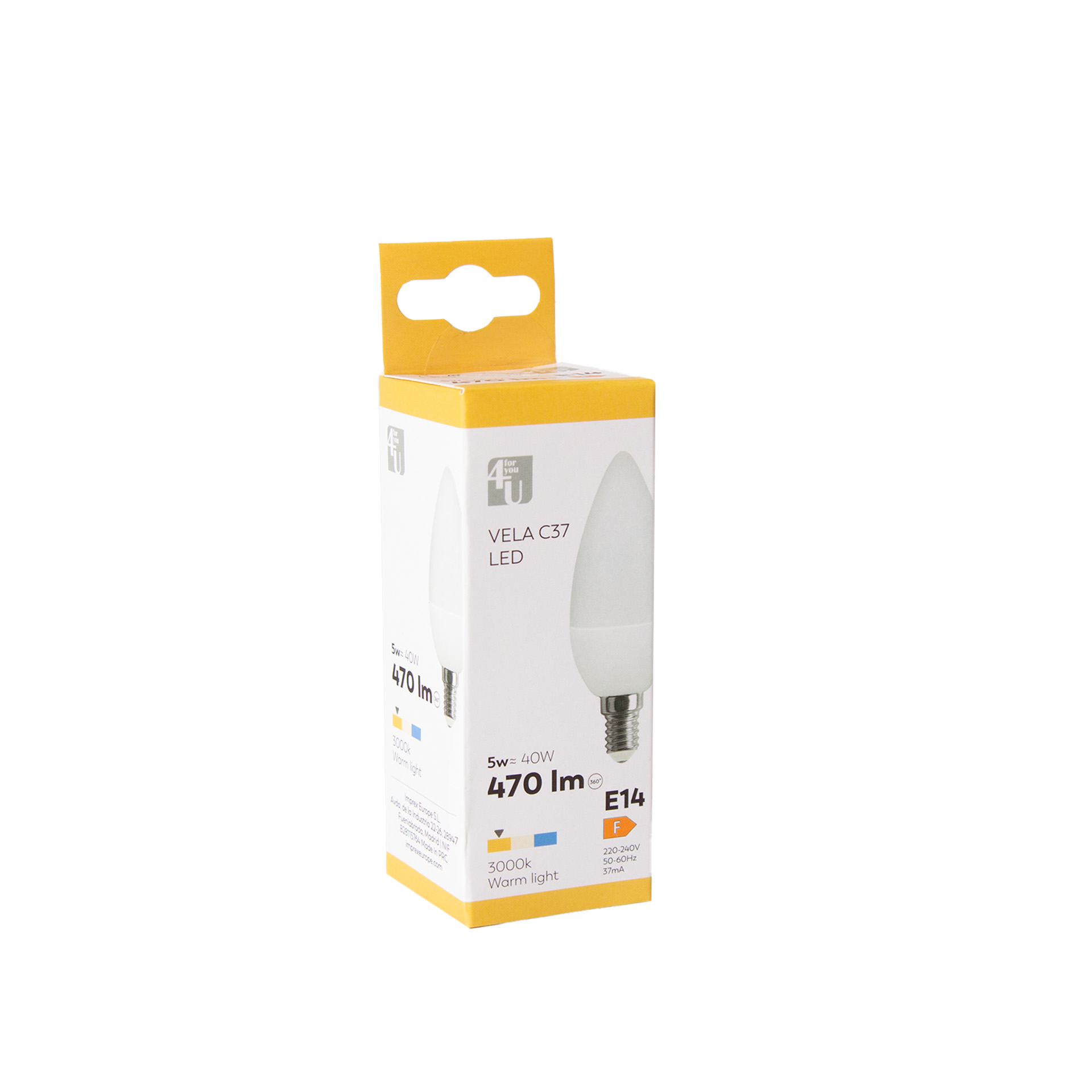 Lâmpada Vela Led 4U E14 470Lm 3000K Luz Quente