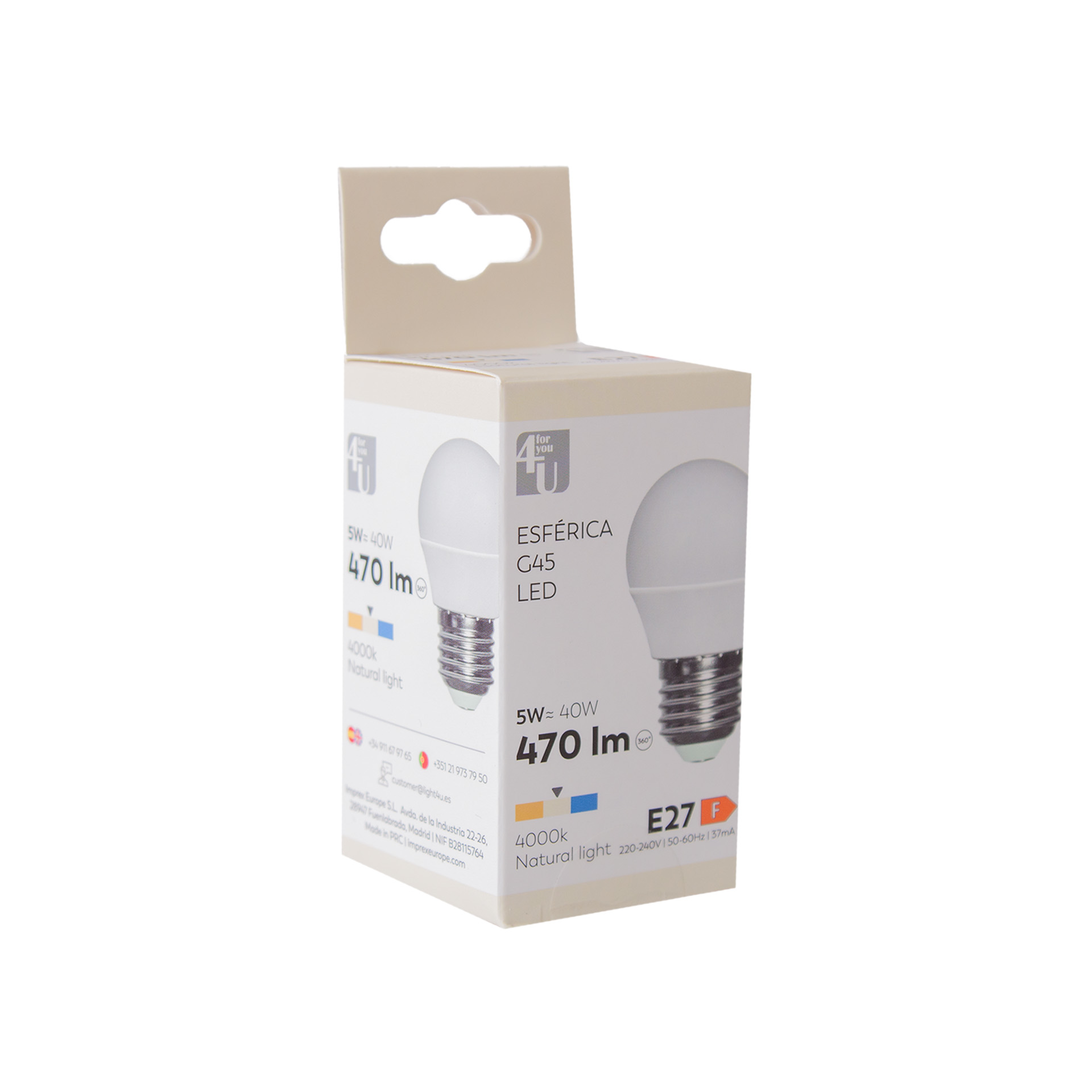 Lâmpada Esférica Led 4U E27 470Lm 4000K Luz Neutra