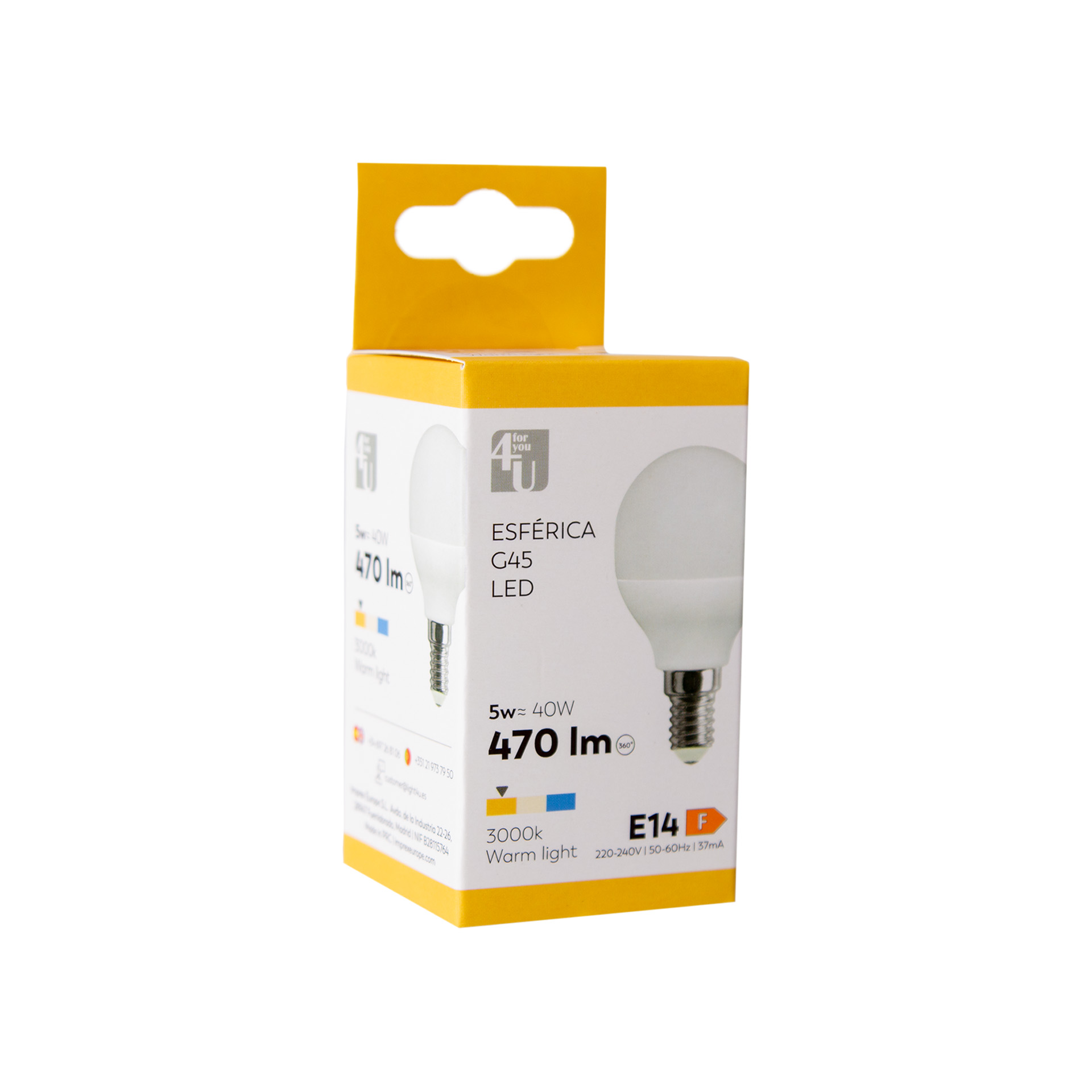 Lâmpada Esférica Led 4U E14 470Lm 3000K Luz Quente