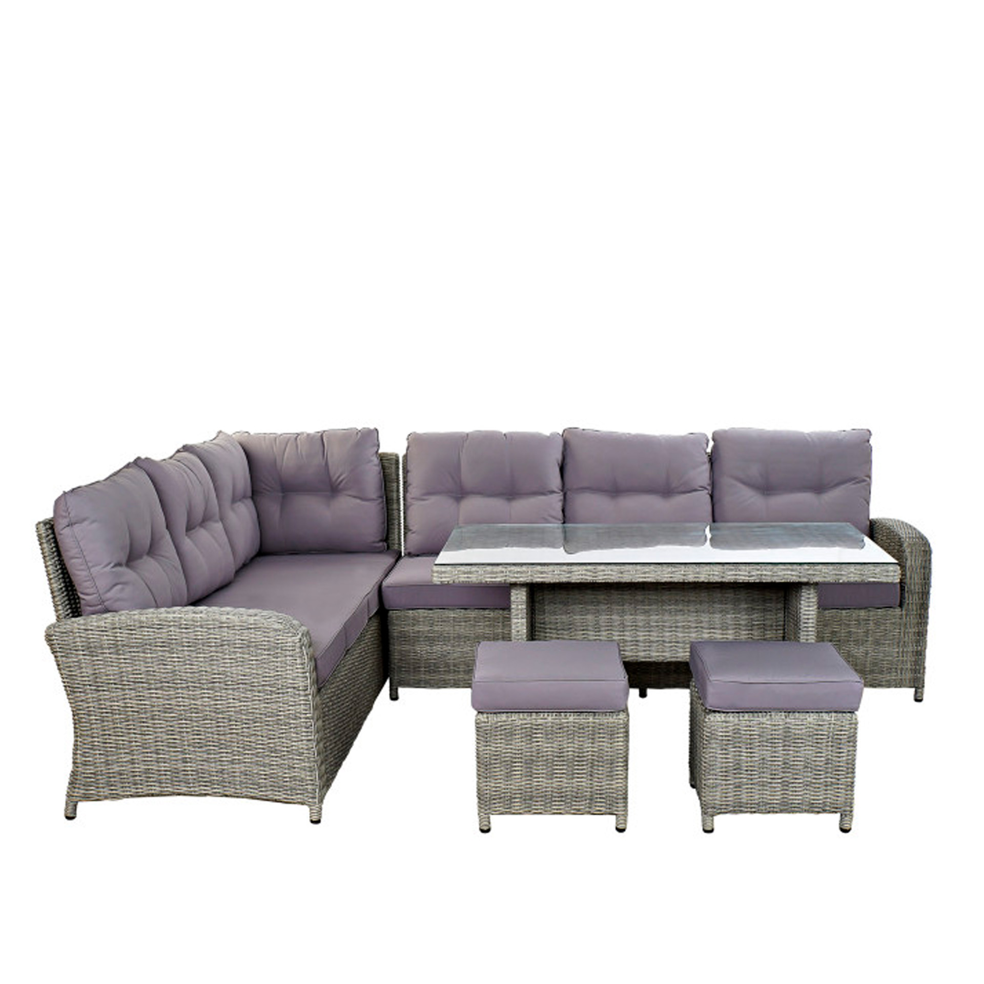 Conjunto 2 Sofás Rattan + 2 Bancos + Mesa Central 267X204X90cm
