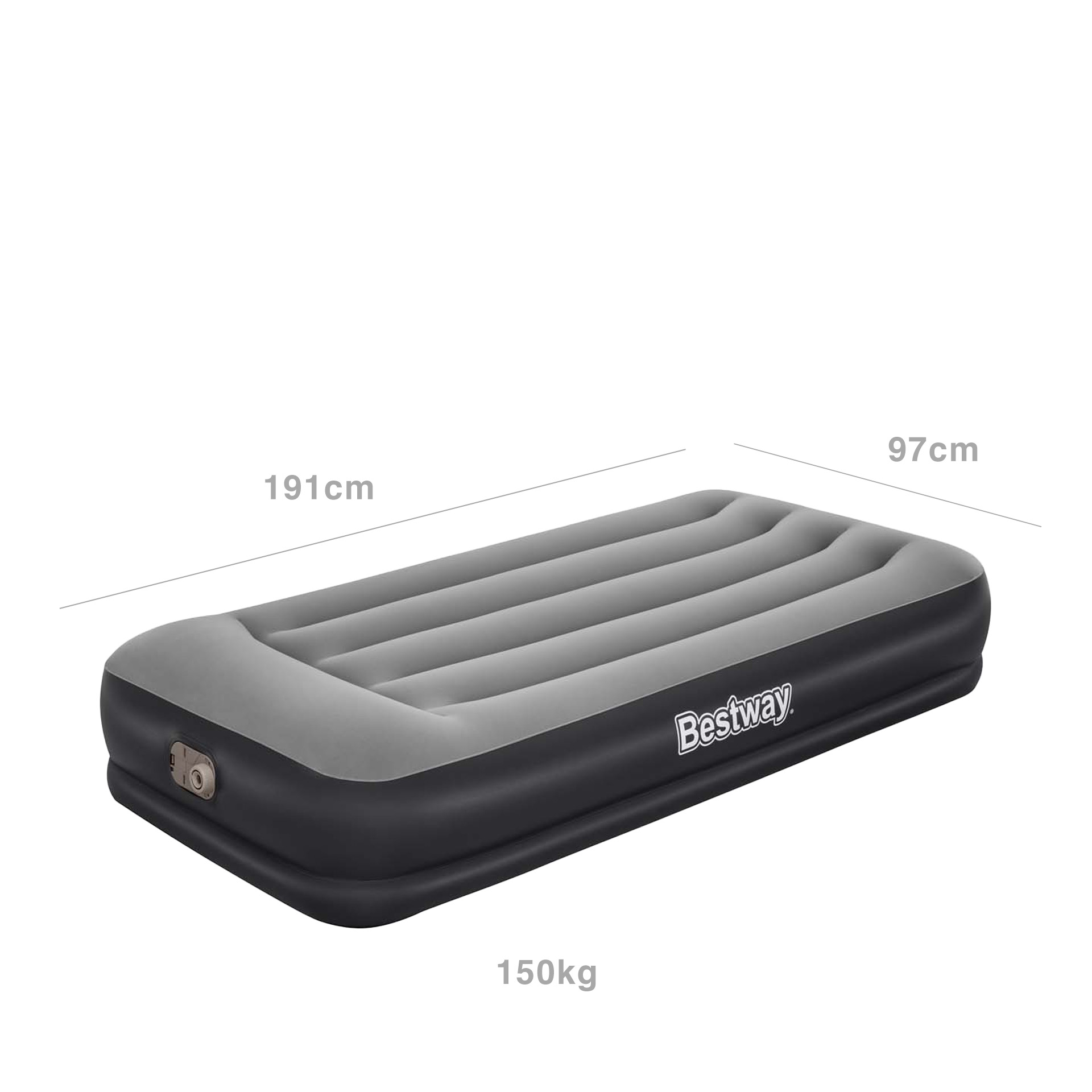 Colchão Ar Insuflável Individual com Bomba Bestway Cinza 150kg 191X97X36cm