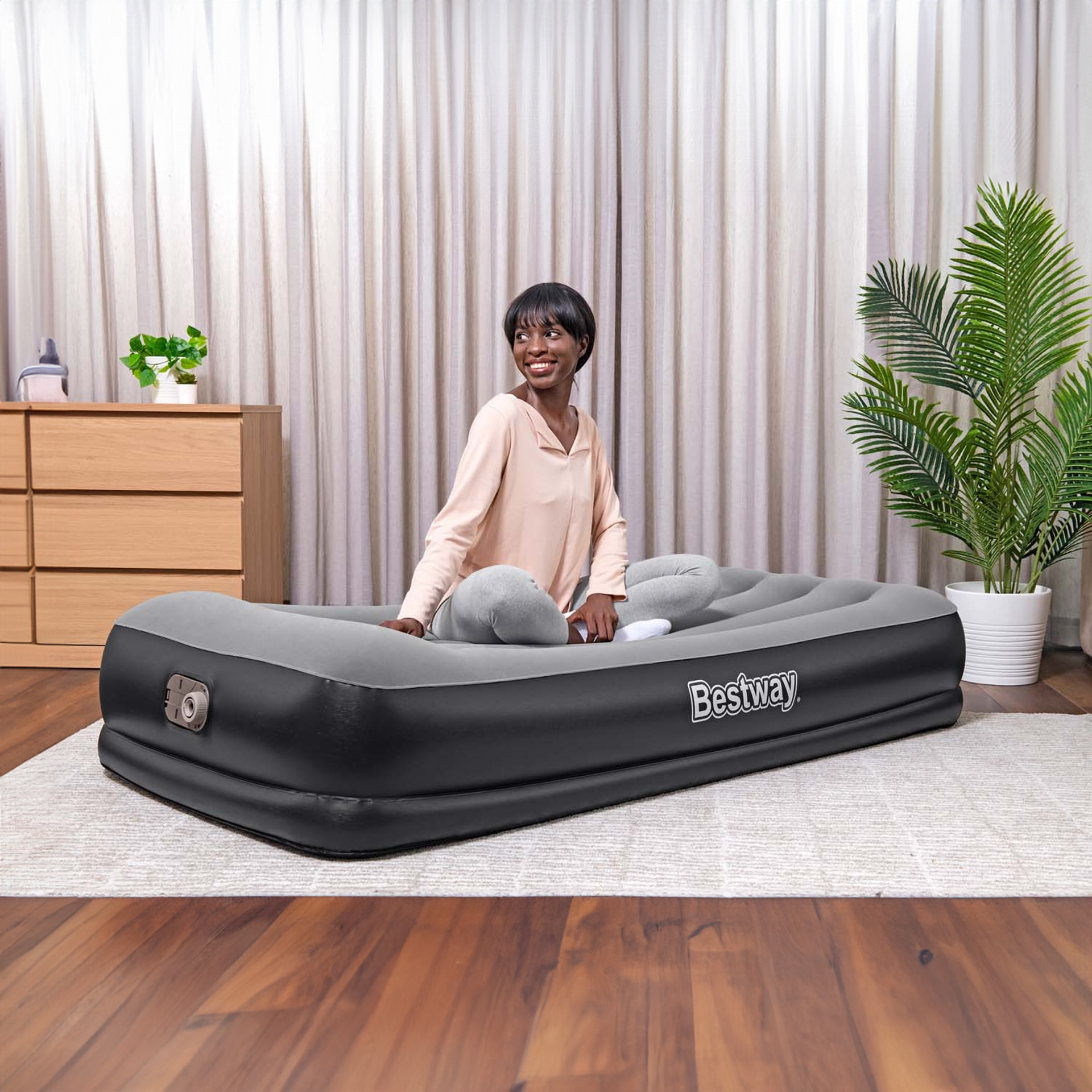 Colchão Ar Insuflável Individual com Bomba Bestway Cinza 150kg 191X97X36cm