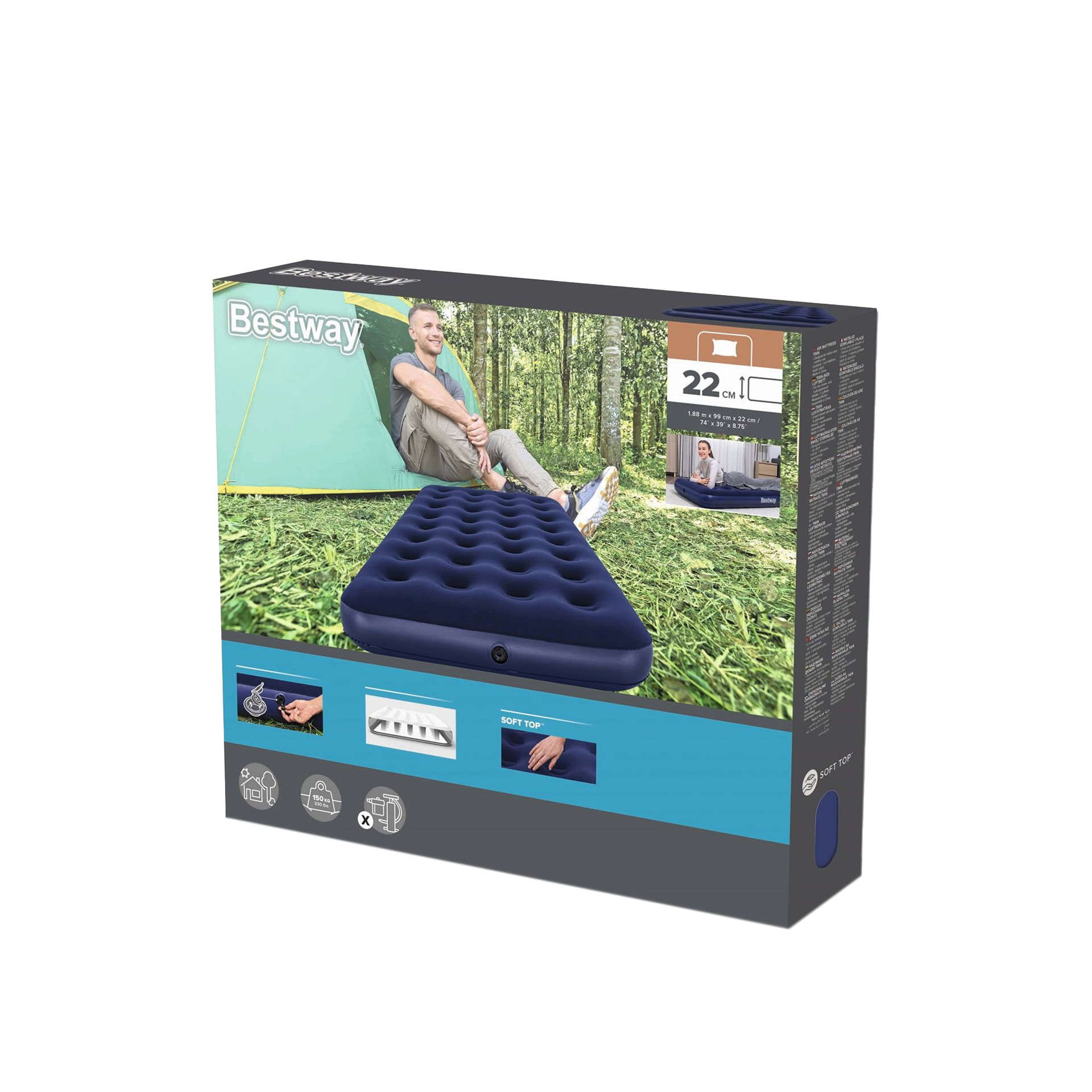 Colchão Ar Insuflável Individual Bestway Azul 150kg 188X99X22cm