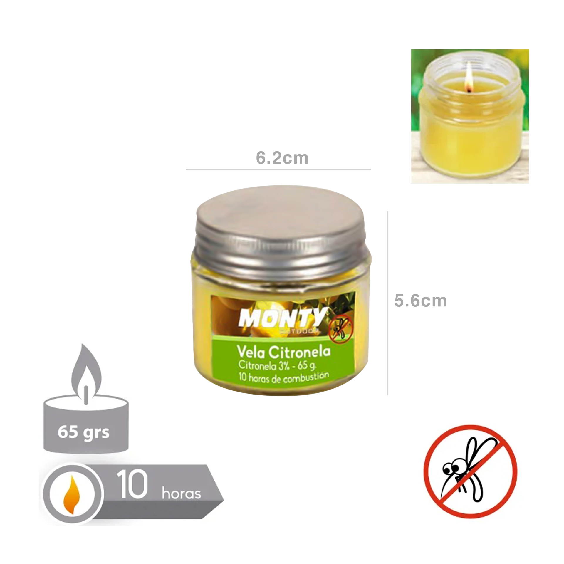 Vela Citronela Copo Cristal 10H 65gr 6.2X5.6cm