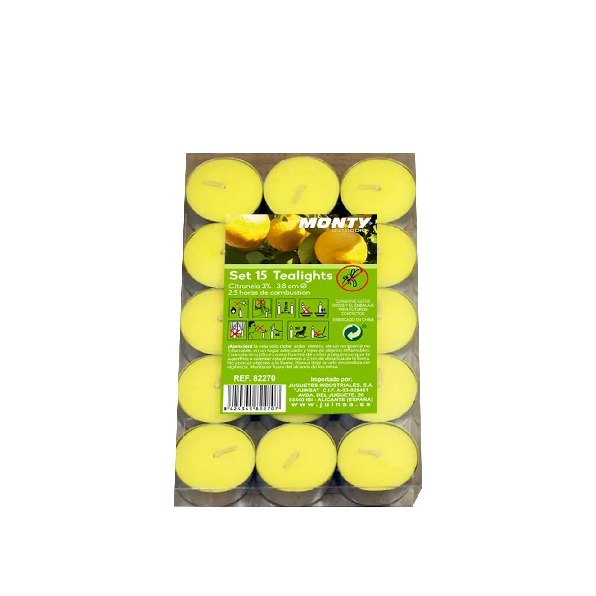 Tealights Citronela 2.5H 10gr 3.8X1.1cm Pack 15
