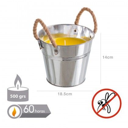 Vela Citronela Balde Metal com Asas 60H 500gr 18.5X14cm