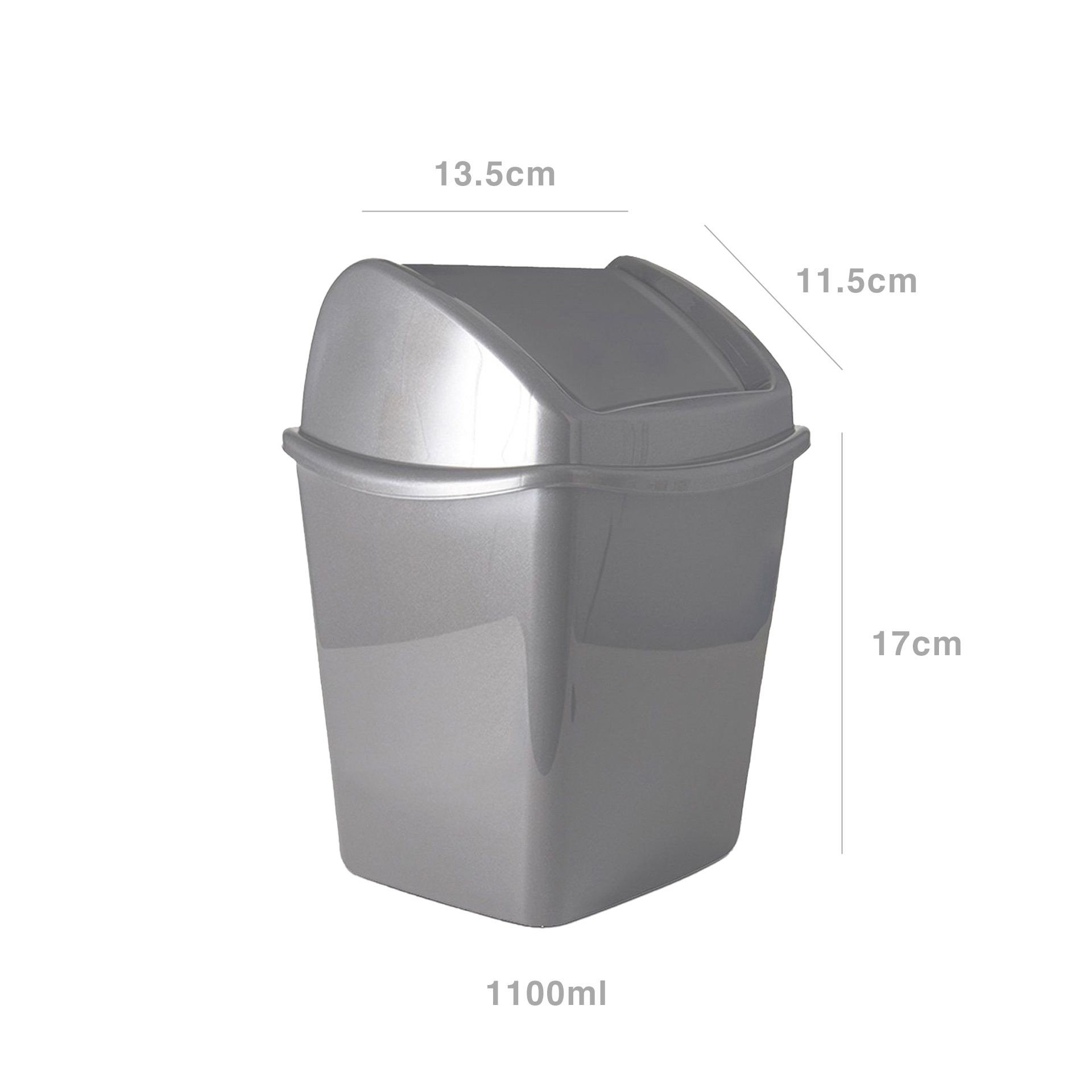 Papeleira Tampa Basculante Segre Quadrada Prata 1100ml 13.5X11.5X17cm