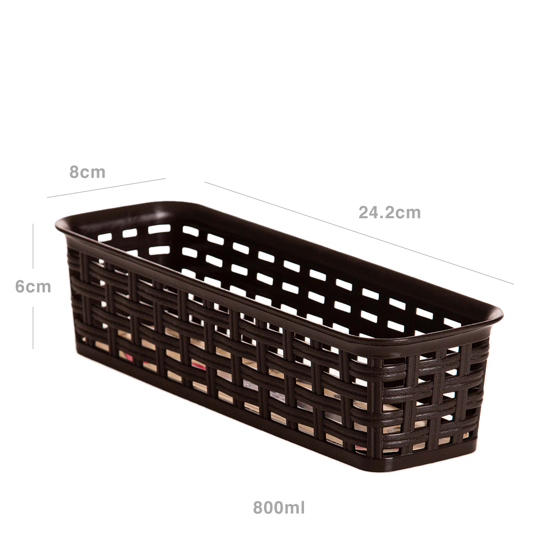 Cesto Multiusos Plástico Rattan Retangular Castanho 800ml 24.2X8X6cm