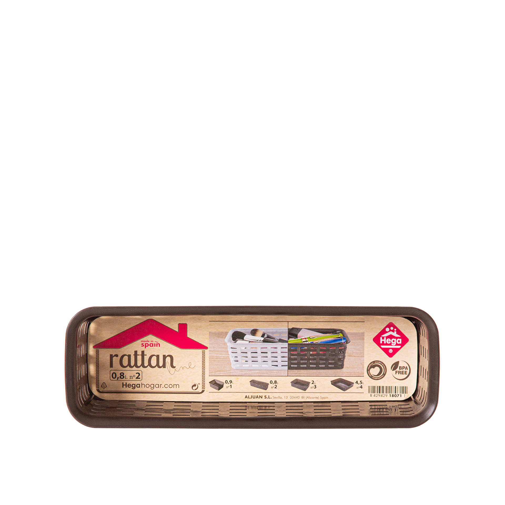 Cesto Multiusos Plástico Rattan Retangular Castanho 800ml 24.2X8X6cm