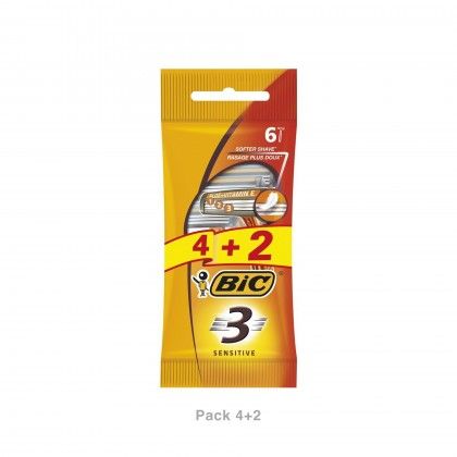 Máquina Barbear Descartável Bic Sensitive3 Pack 4+2 Máquina Barbear Descartável Bic Sensitive3 Pack 4+2
