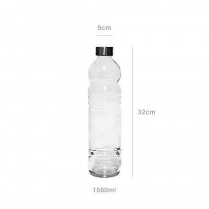 Garrafa Vidro Tampa Metal Redonda 1500ml 9X32cm