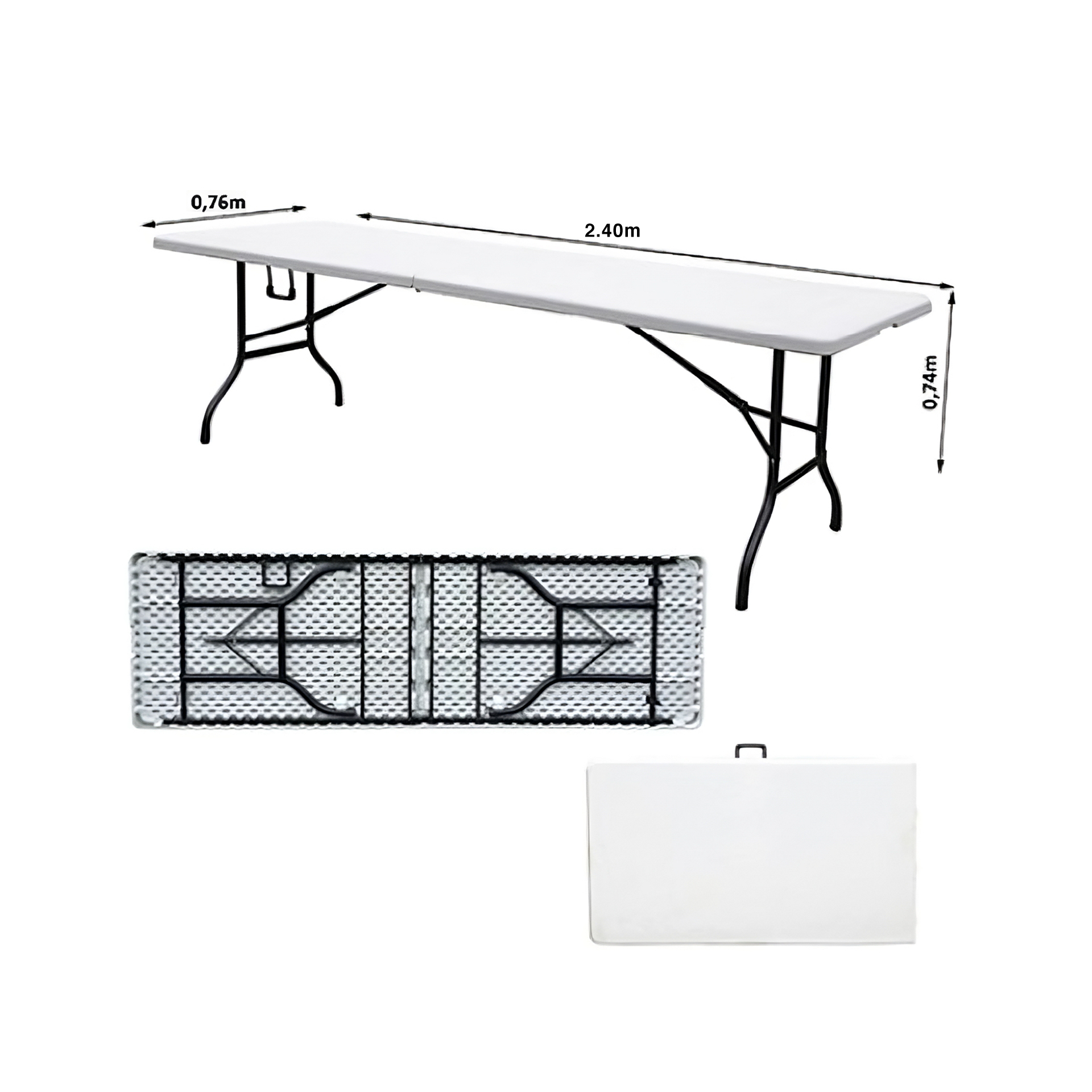 Mesa Plástica Dobrável Retangular 240X76X74cm