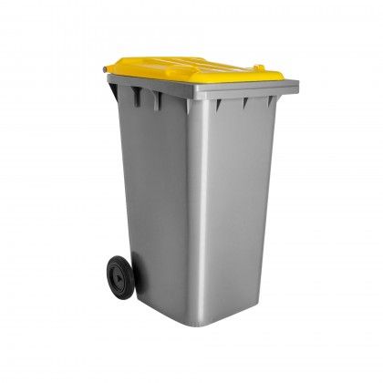 Contentor Eco Cinza com Rodas Tampa Amarela 240l 73.5X58X100cm Contentor Eco Cinza com Rodas Tampa Amarela 240l 73.5X58X100cm