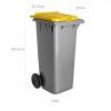 Contentor Eco Cinza com Rodas Tampa Amarela 240l 73.5X58X100cm