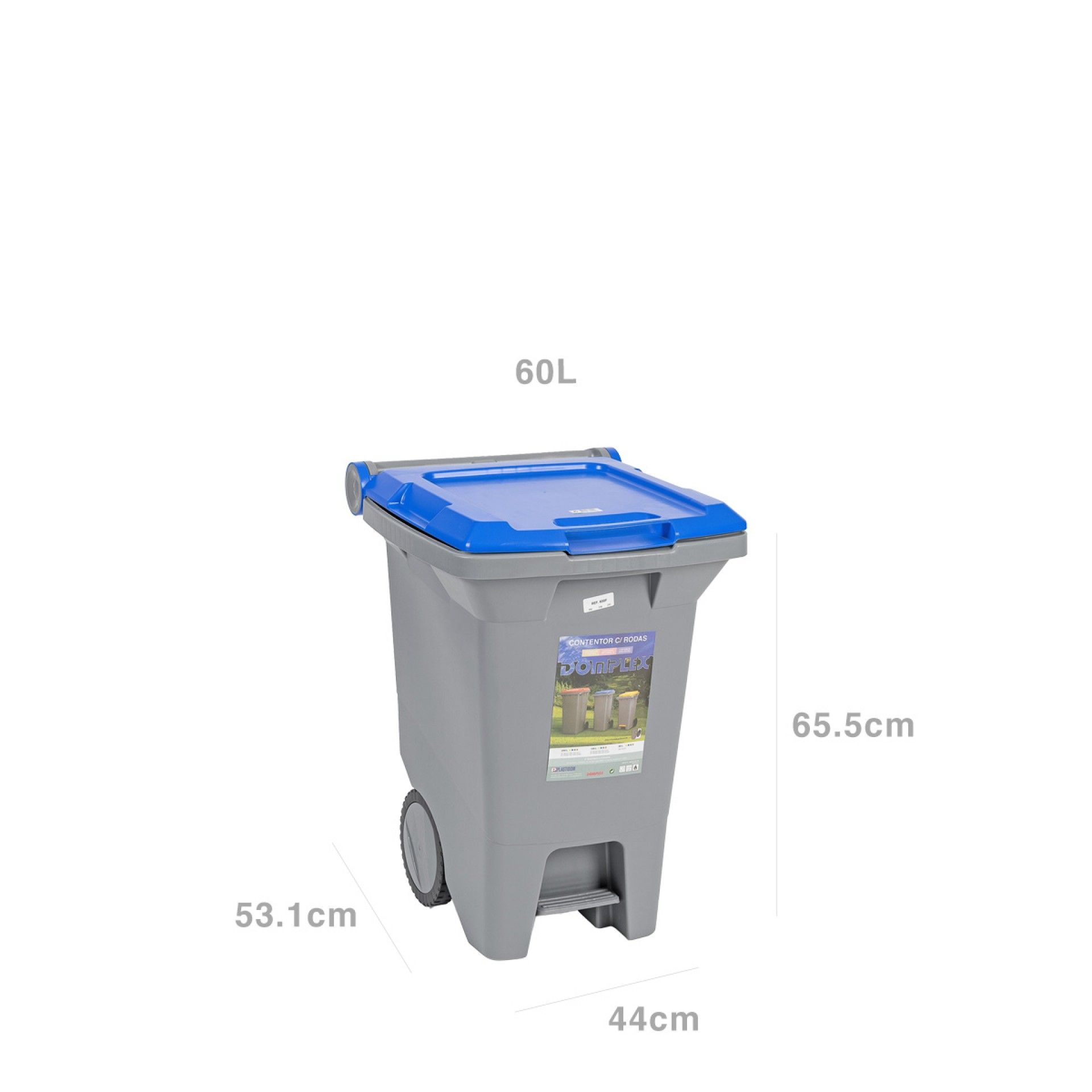 Contentor Eco com Pedal e Rodas Tampa Azul 60l 53.1X44X65.5cm