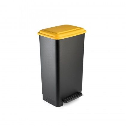 Balde com Pedal Preto Tampa Amarela 42L 64X35.7X30cm