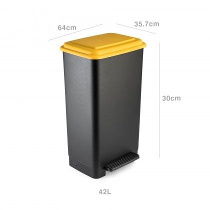 Balde com Pedal Preto Tampa Amarela 42L 64X35.7X30cm