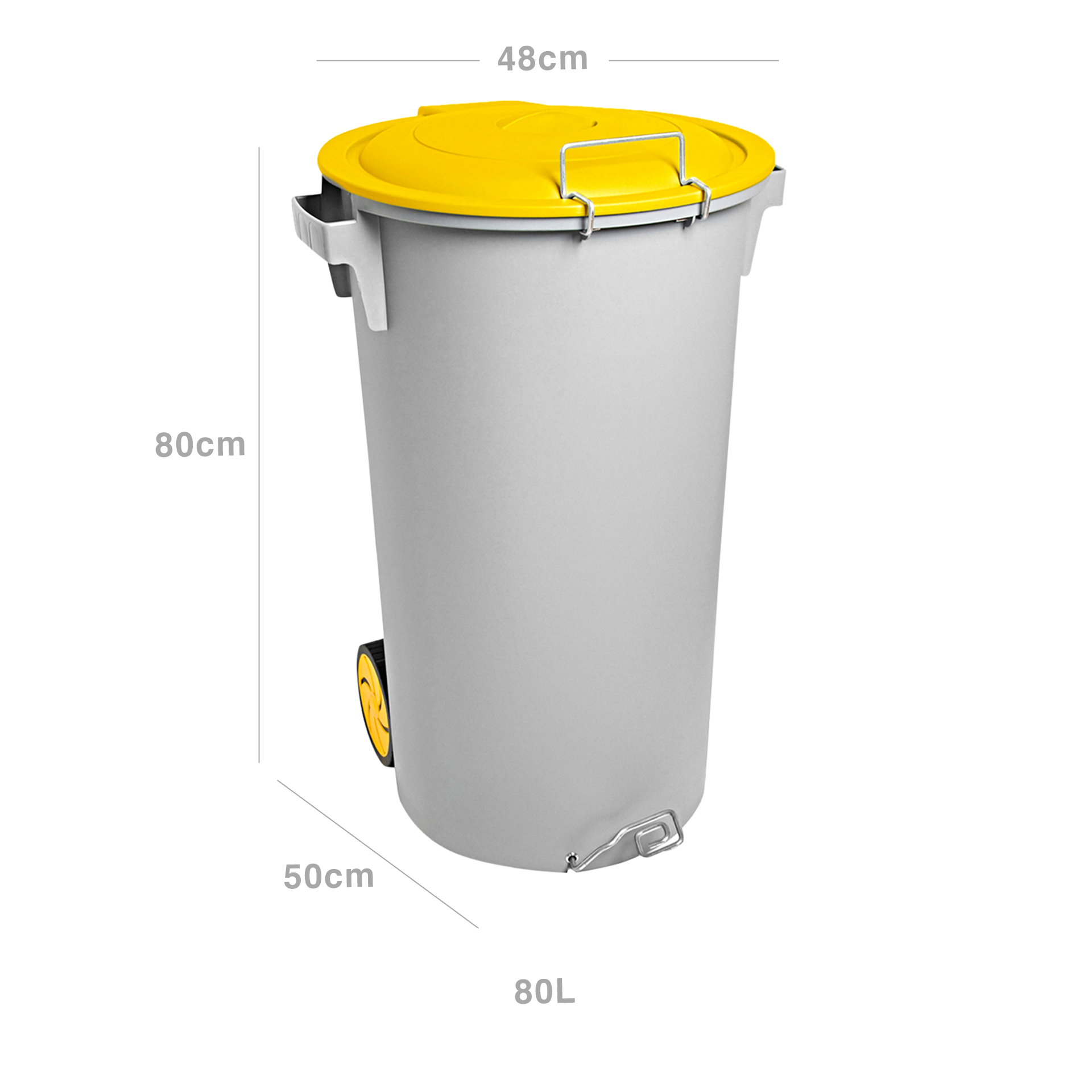 Contentor Eco com Pedal e Rodas Cinzento Tampa Amarela 80l 48X50X80cm