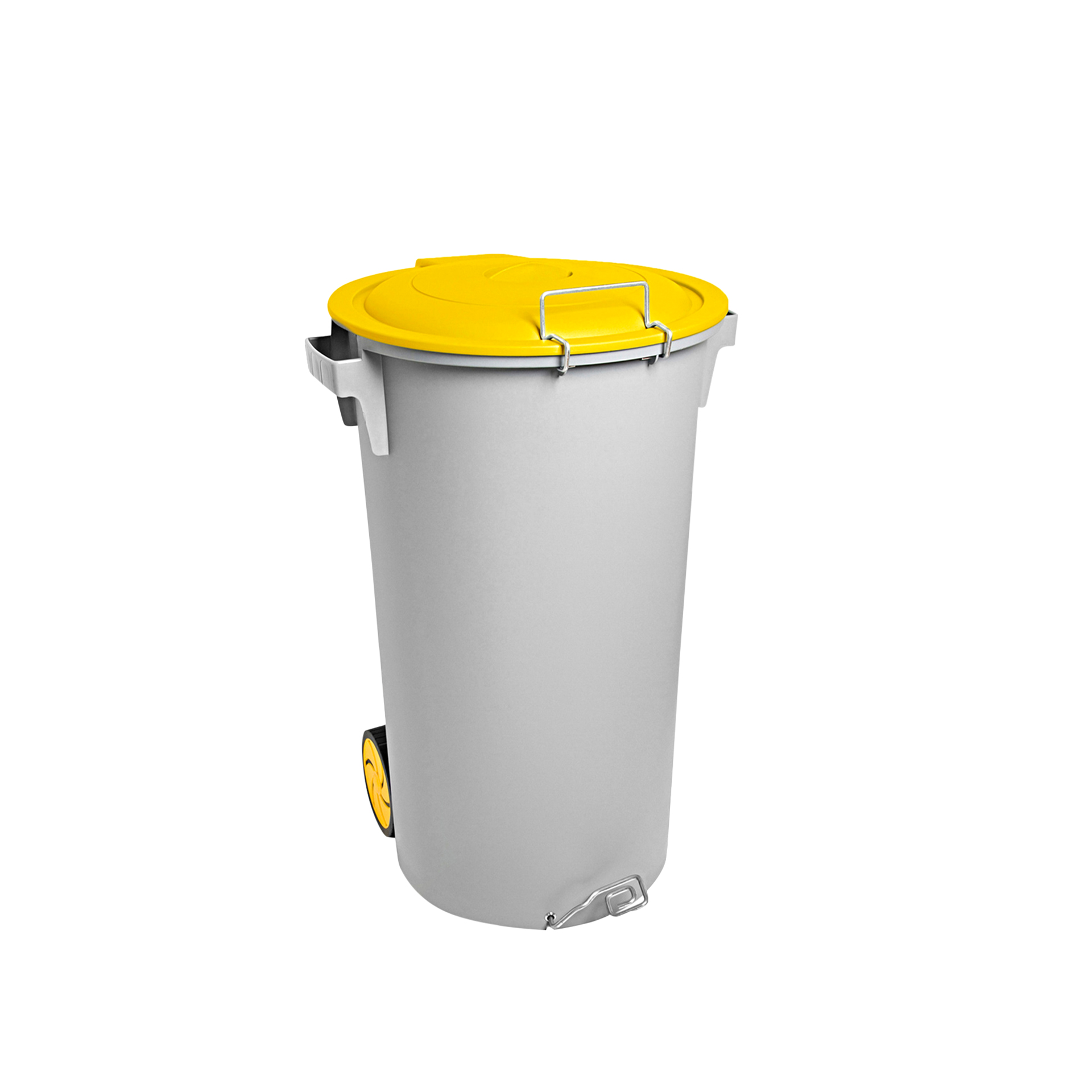 Contentor Eco com Pedal e Rodas Cinzento Tampa Amarela 80l 48X50X80cm