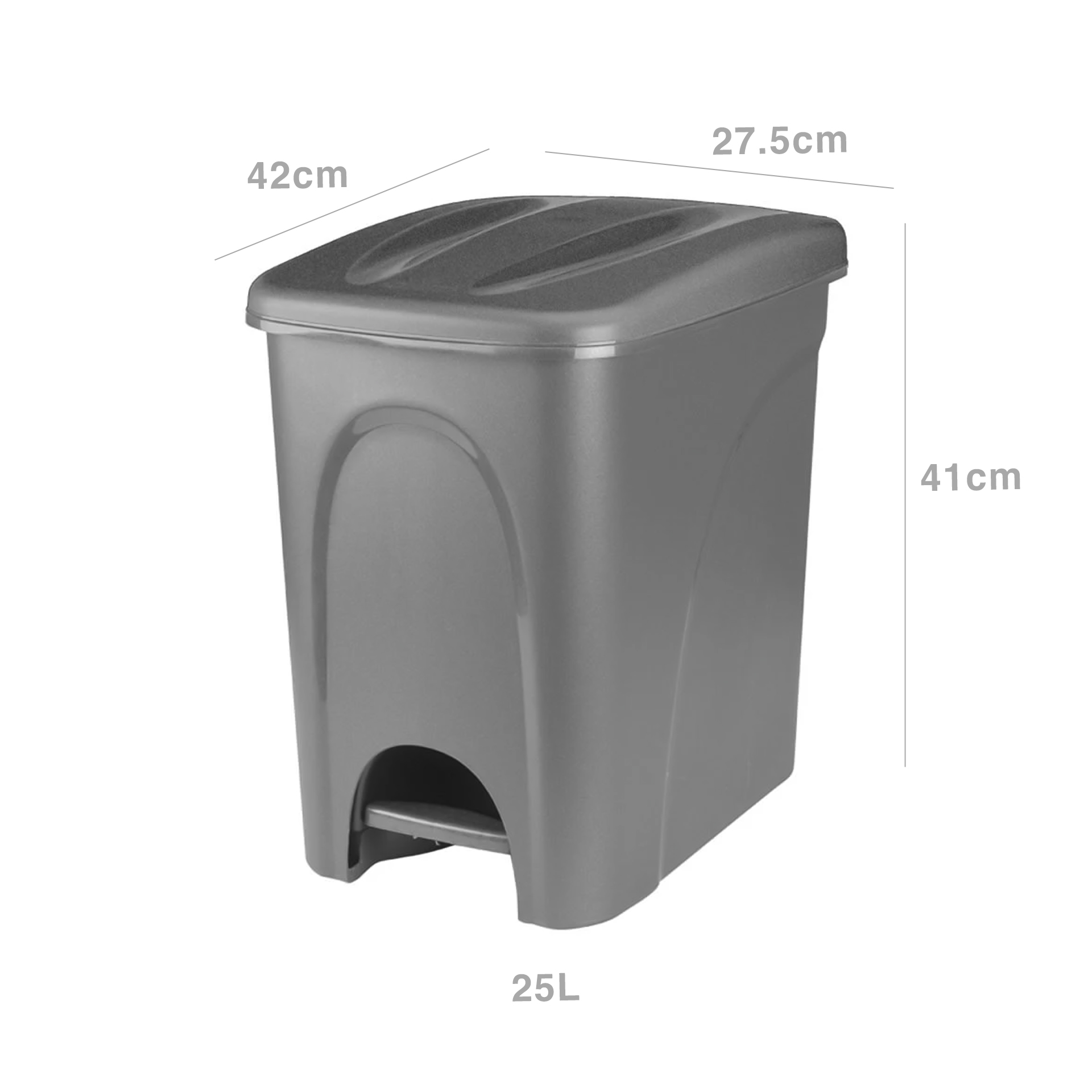 Balde Lixo com Pedal Antracite 25L 42X27.5X41cm
