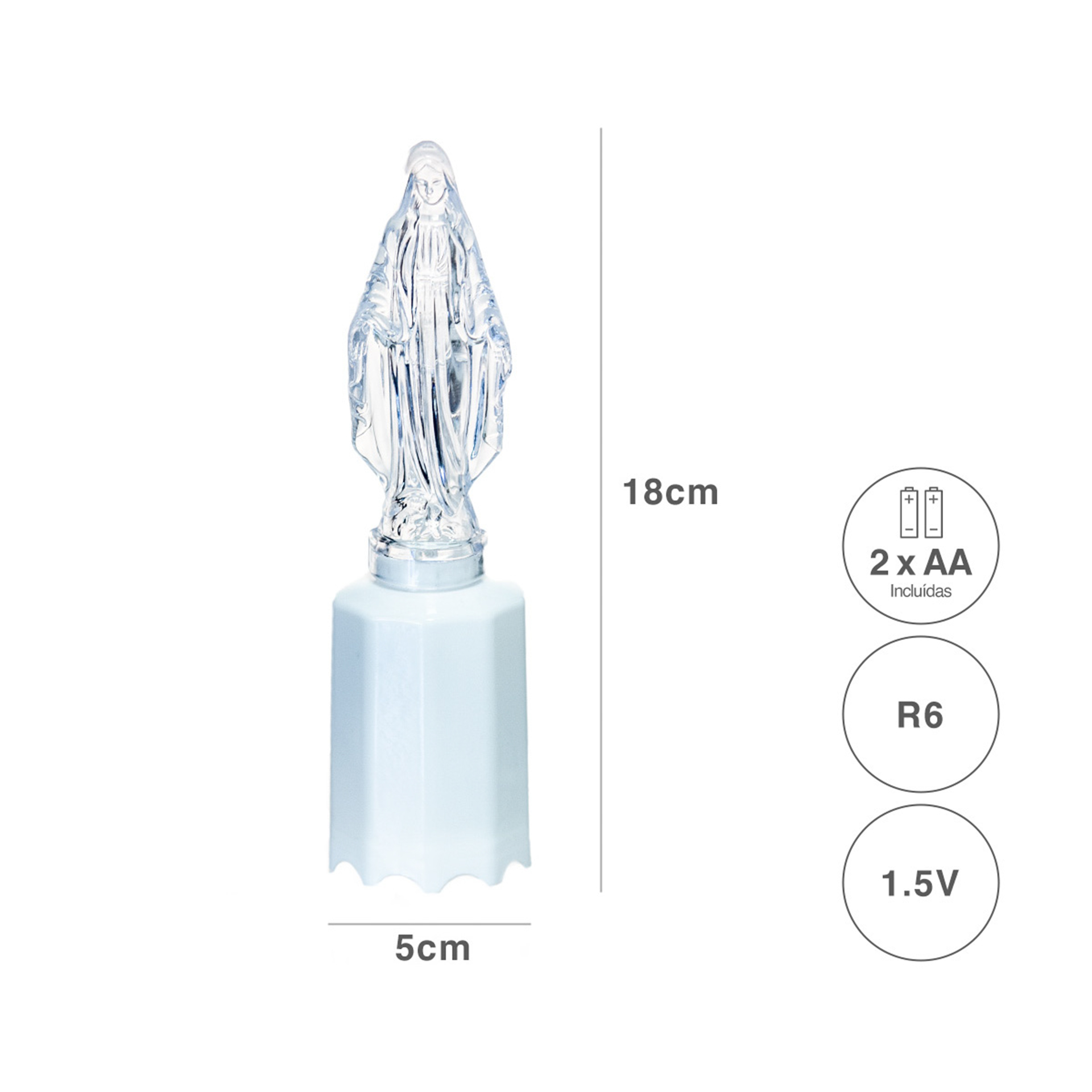 Círio Elétrico Nossa Senhora Fátima 5X5X18cm Luz Azul