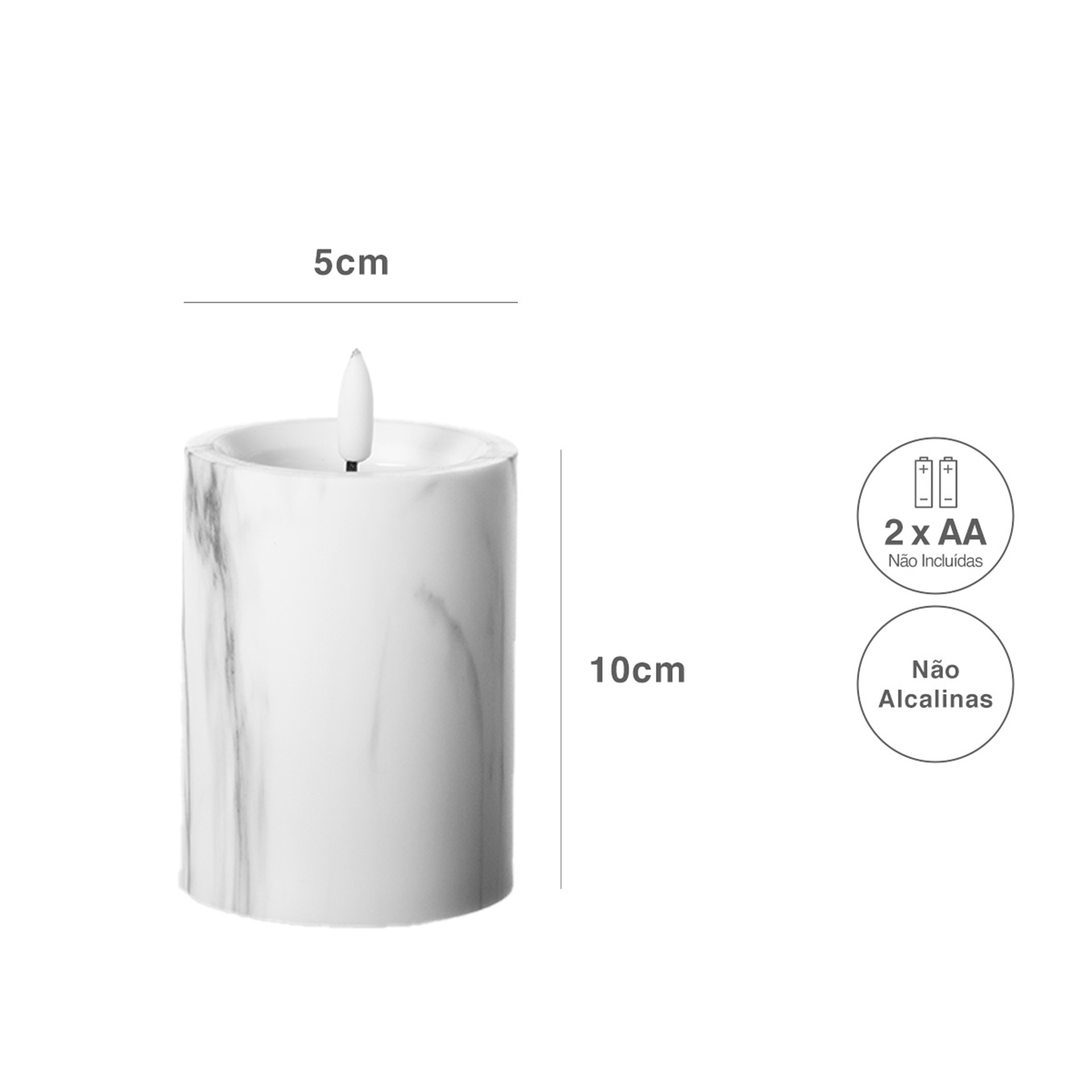 Círio Elétrico Efeito Mármore 10X7.5cm Branco
