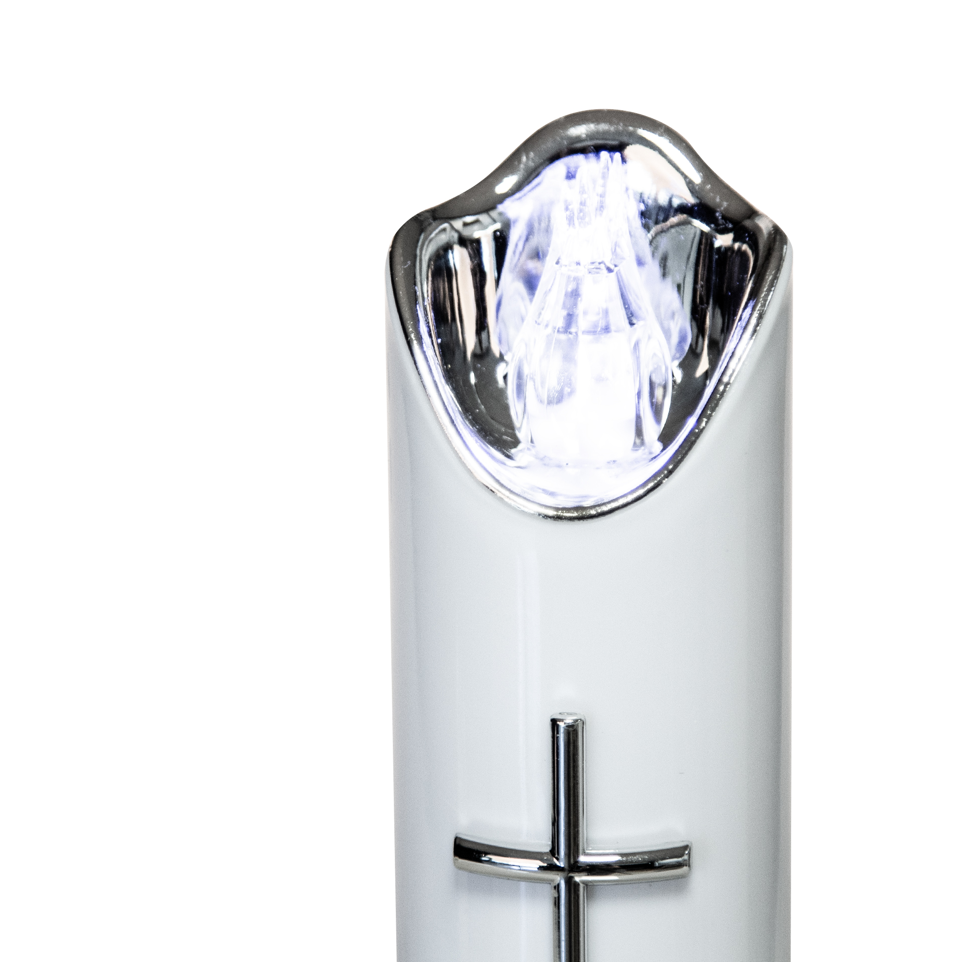 Círio Elétrico Cruz Cilindro Luz Fria 5.5X14.5cm Prateado