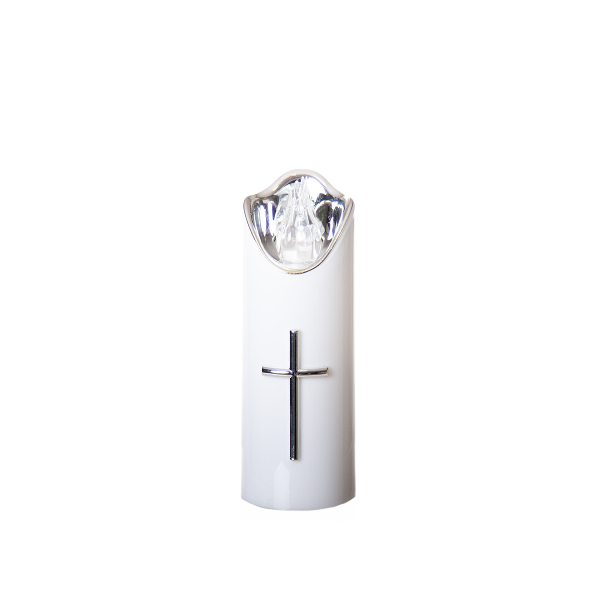Círio Elétrico Cruz Cilindro Luz Fria 5.5X14.5cm Prateado
