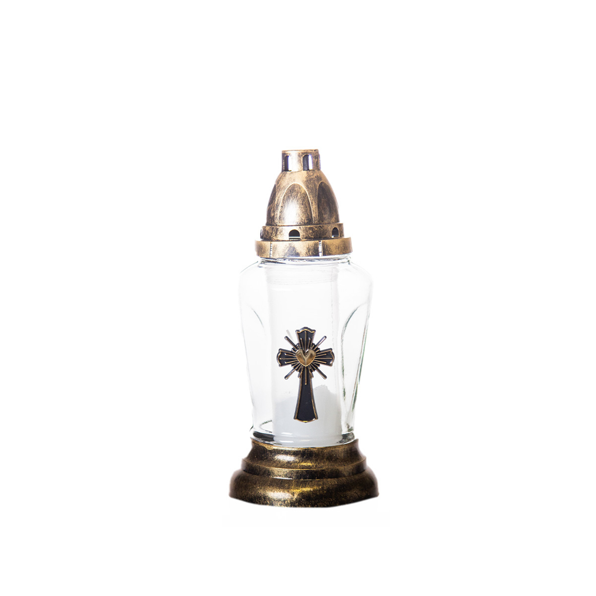 Candeeiro Vidro Cruz Z26 11X25cm Dourado