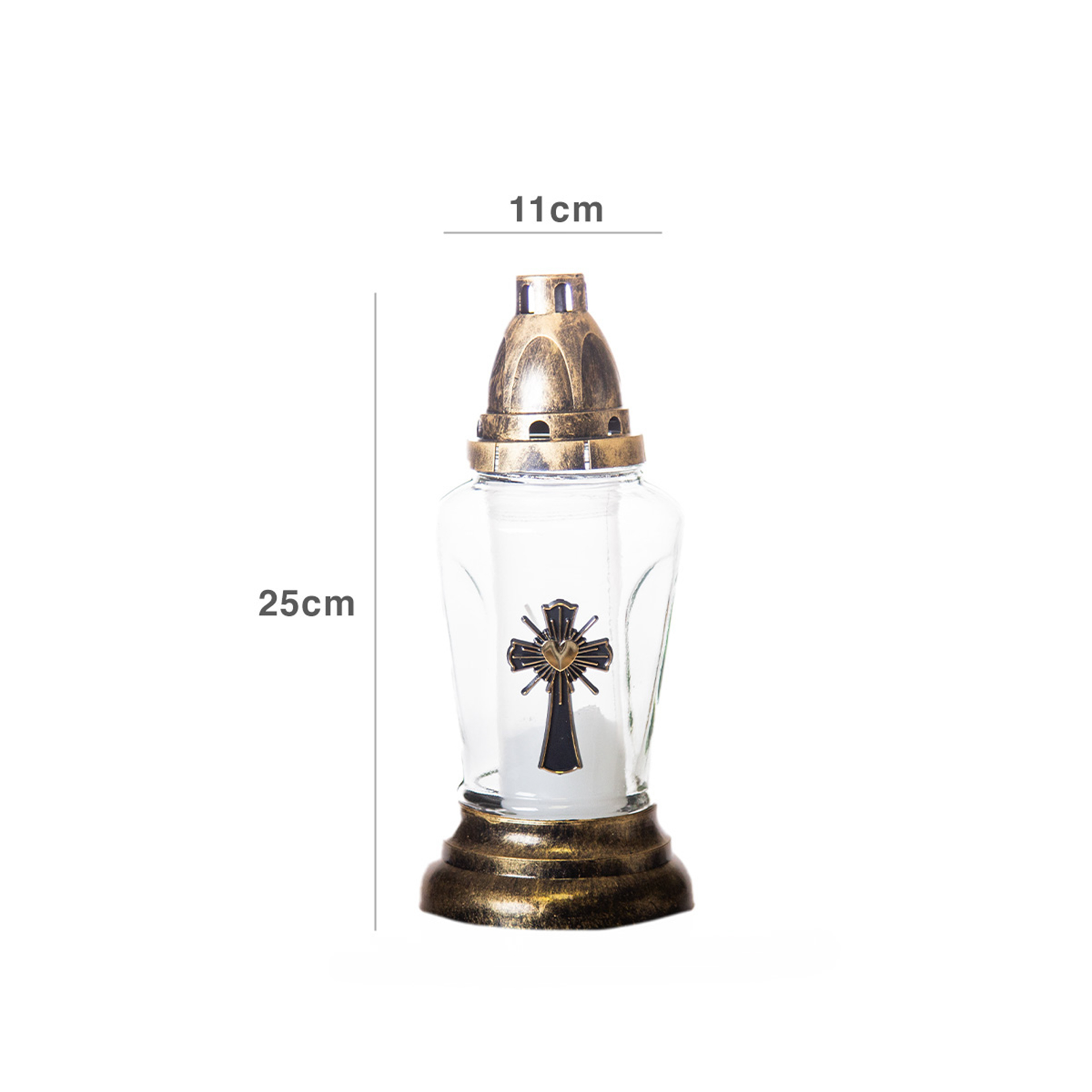 Candeeiro Vidro Cruz Z26 11X25cm Dourado