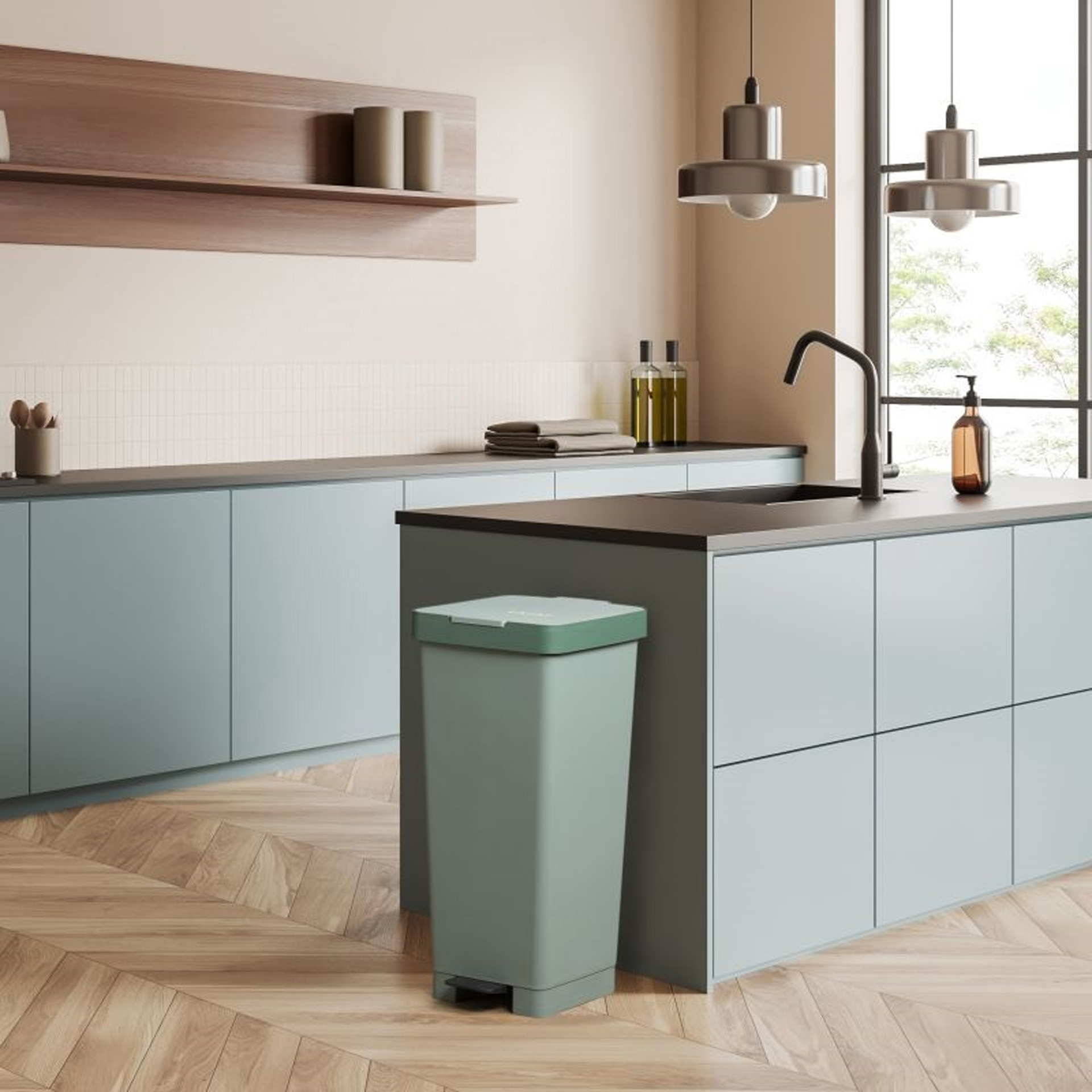 Balde Lixo com Pedal Smart Verde Sálvia 40L 33X31X67cm