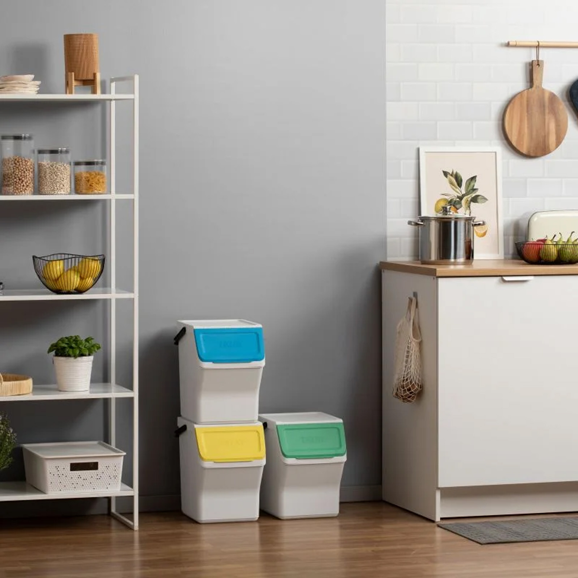 Balde Modular Reciclagem Easy Waste Branco 20L 35X27X106.5cm Pack 3