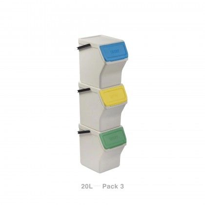 Balde Modular Reciclagem Easy Waste Branco 20L 35X27X106.5cm Pack 3