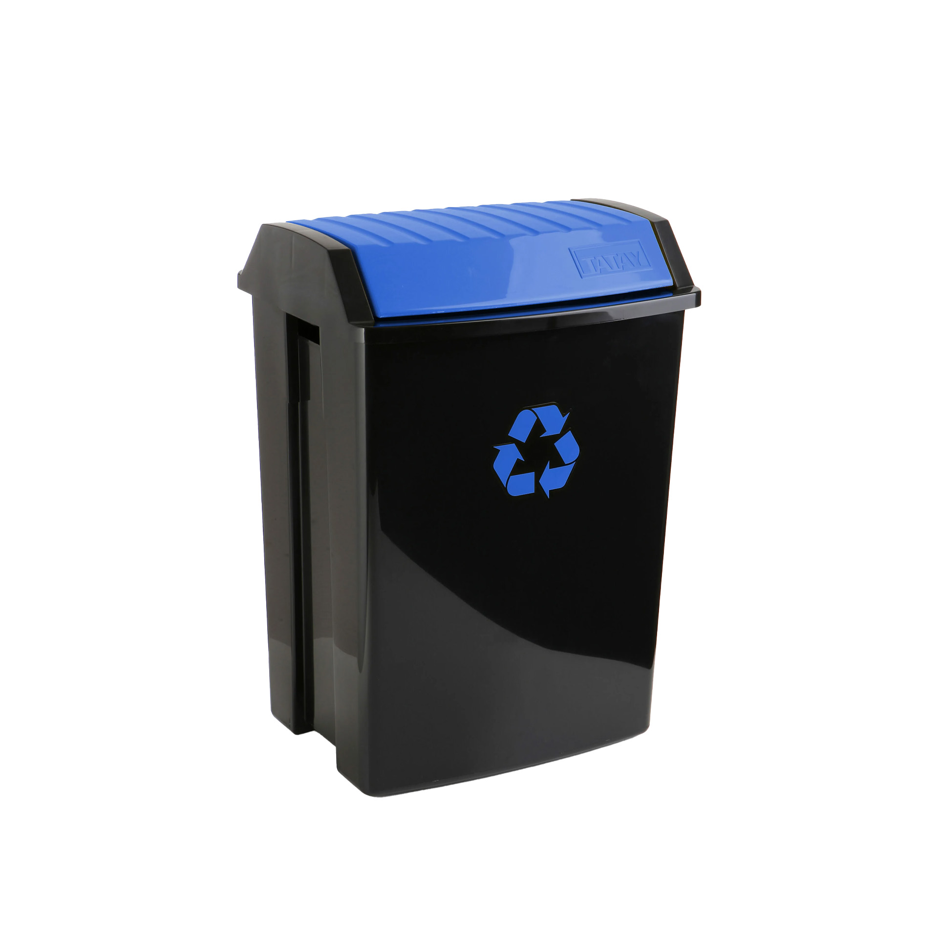 Balde Reciclagem com Tampa Basculante Preto / Azul 50L 40.5X33.5X57.5cm