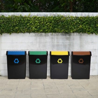 Balde Reciclagem com Tampa Basculante Preto / Azul 50L 40.5X33.5X57.5cm