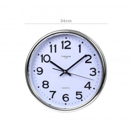 Relgio Parede Timemark Redondo Prateado 34cm