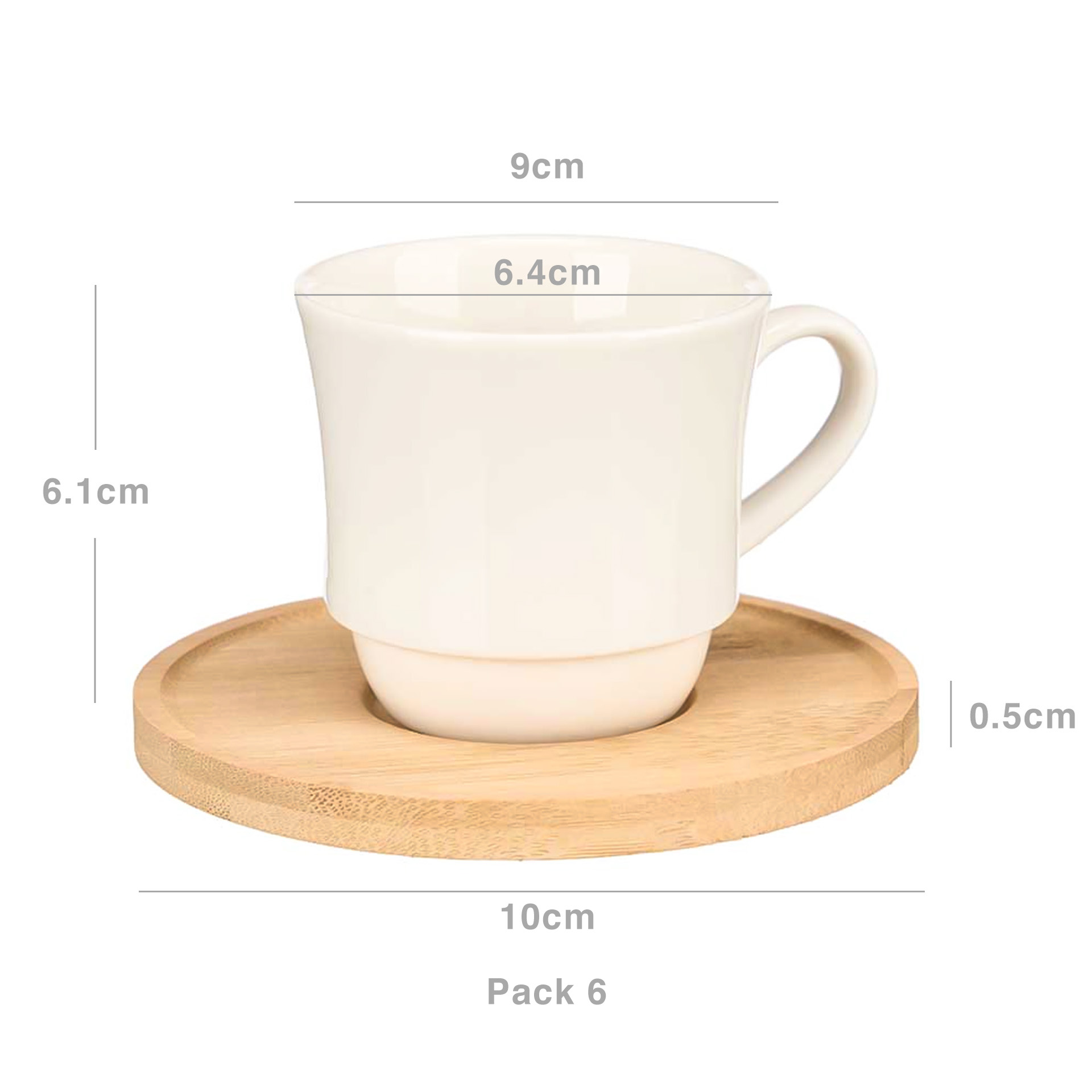 Chávena Café Cerâmica com Prato Bambu 9X6.4X6.1cm Pack 6