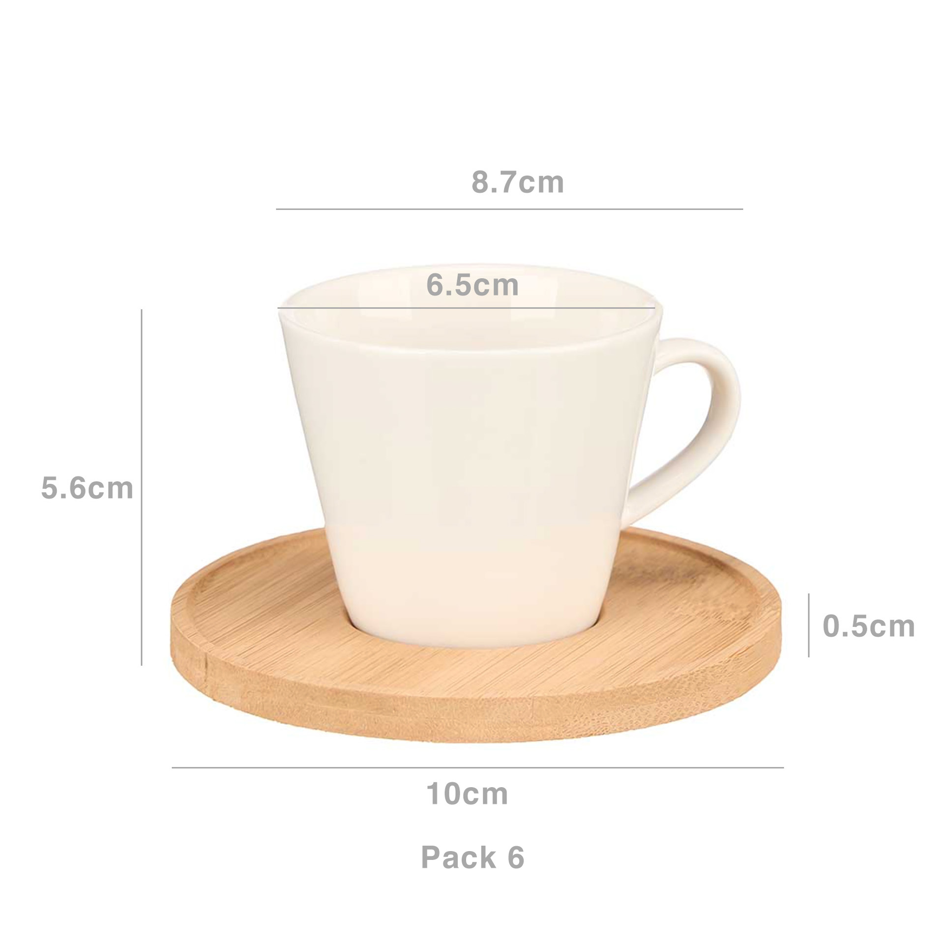 Chávena Café Cerâmica com Prato Bambu 8.7X6.5X5.6cm Pack 6