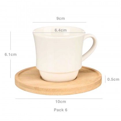 Chvena Caf Cermica com Prato Bambu 9X6.4X6.1cm Pack 6