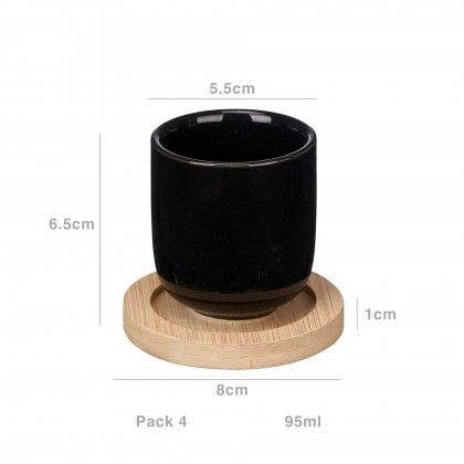 Copo Caf Cermica com Prato Bambu Preto 95ml 5.5X6.5cm Pack 4